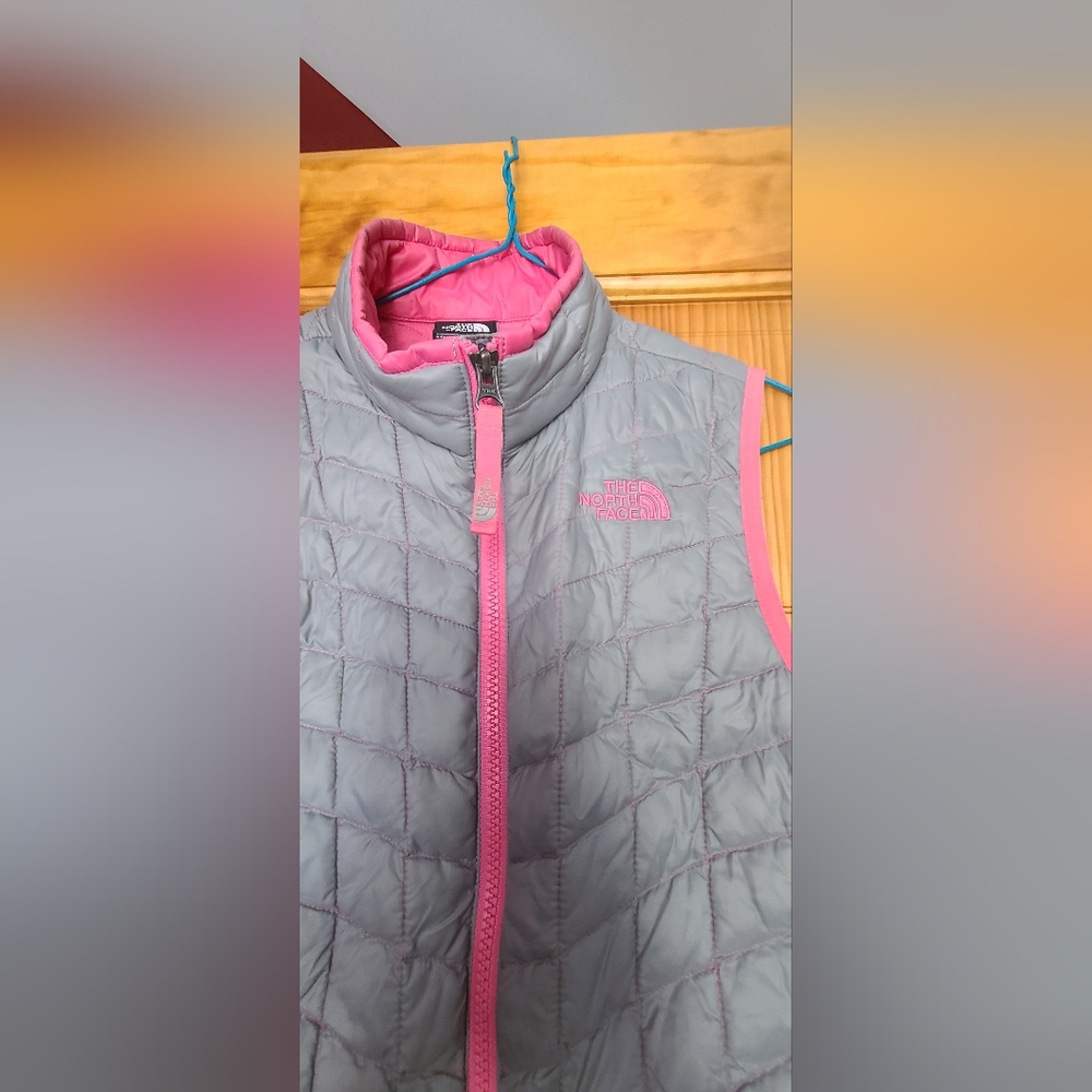 The North Face Gray and Pink Quilted Vest